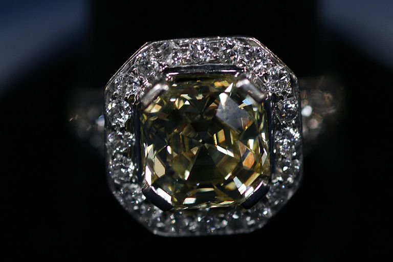 A Yellow Diamond Asscher Cut Ring